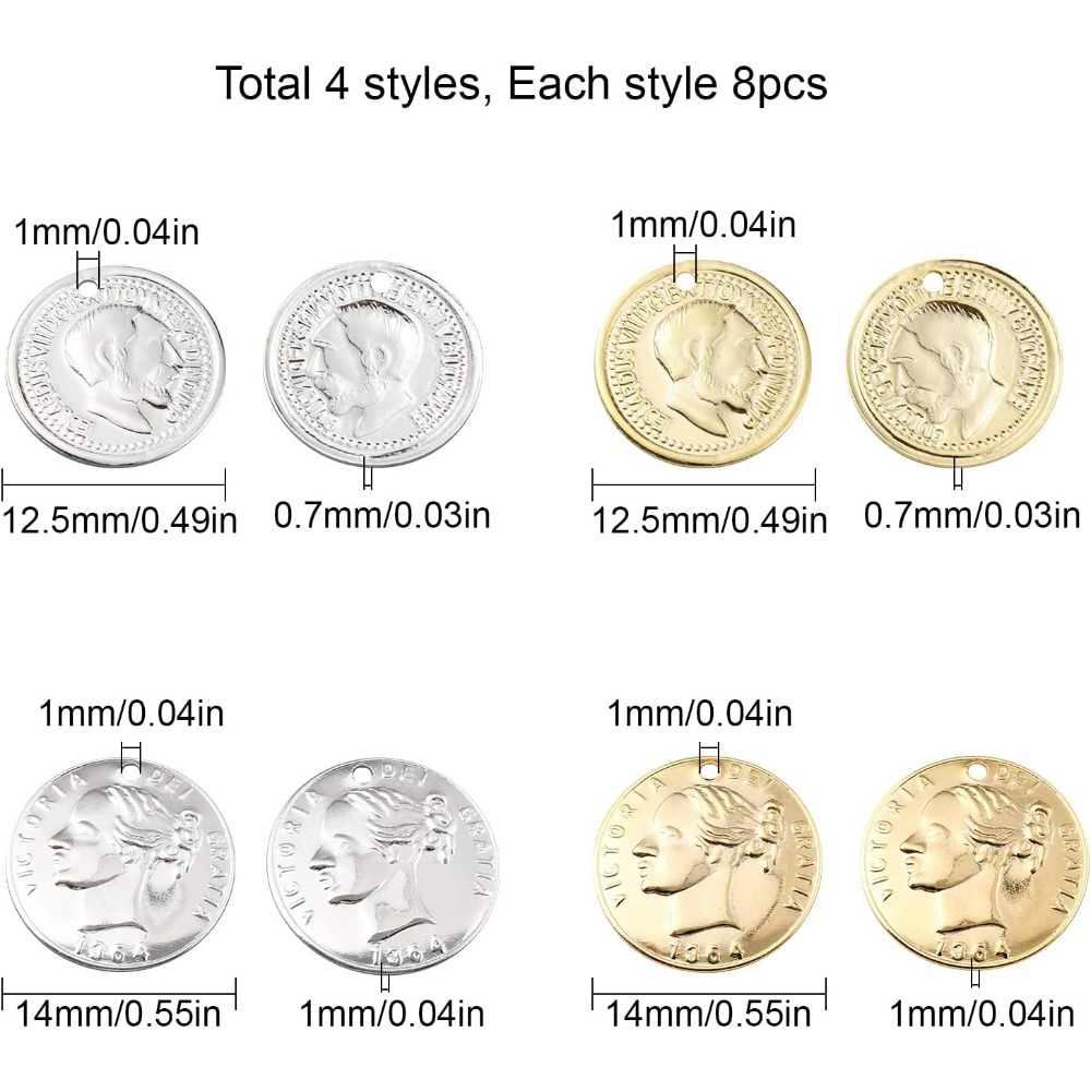 32Pcs 2 Styles Coin Charms 24K - Jewelry Making Victoria recension och pris